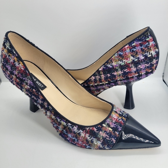 Nine West Stiletto Pointy Toe Pump Textile Size 9.5M Multicolor Plaited - Picture 1 of 9